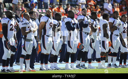 Denver Broncos vs. Los Angeles Chargers. Fans support on NFL Game.  Silhouette of supporters, big screen with two rivals in background Stock  Photo - Alamy