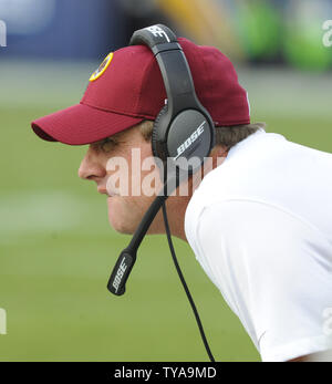 Washington Redskins coach Jay Gruden watches his team play the Los Angeles Chargers at StuHub Center in Carson, California on December 10, 2017. The Chargers won 30 to 13. Photo by Lori Shepler/UPI