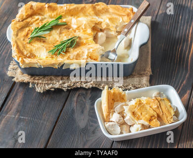 Chicken pie with philo on the wooden table Stock Photo
