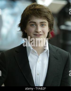 British actor Daniel Radcliffe (a.k.a. Harry Potter) poses for the press at the London premiere of the new Harry Potter film  'The Prisoner of Azkaban' in London on May 30,2004.   (UPI Photo/Hugo Philpott) Stock Photo