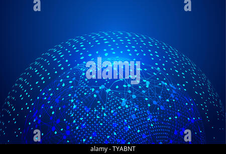 Dot Line Link, Digital Earth, Technology Sphere, Deep Blue Technology Effect Stock Photo