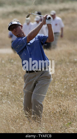 John Senden plays from the rough during his practice round at the Royal Liverpool golf club in the 135th British Open championship in Hoylake on July 19, 2006. (UPI Photo/Hugo Philpott) Stock Photo