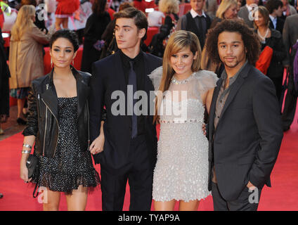 (L to R) American actors Vanessa Hudgens, Zac Efron, Ashley Tisdale and Corbin Bleu attend the premiere of 'High School Musical 3: Senior Year' at Empire, Leicester Square in London on October 7, 2008.  (UPI Photo/Rune Hellestad) Stock Photo