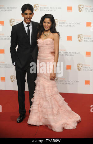 British actor Dev Patel and Indian actress Freida Pinto attend the press room at the 'Orange British Academy Film Awards' at the Royal Opera House in London on February 8, 2009.  (UPI Photo/Rune Hellestad) Stock Photo