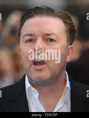 British actor/comedian Ricky Gervais attends the World premiere of 'Night at the museum 2' at Empire, Leicester Square in London on May 12, 2009.  (UPI Photo/Rune Hellestad) Stock Photo