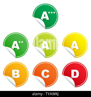 Illustration of energy rating class stickers. Stock Photo