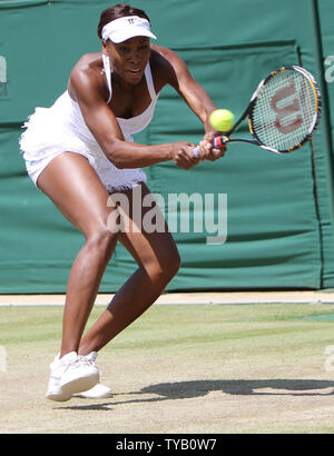 American Venus Williams plays a backhand in her match with Australian Jamila Groth on the seventh day of the Wimbledon championships in Wimbledon on June 28, 2010.Williams beat Groth 6-4,7-6.  UPI/Hugo Philpott Stock Photo