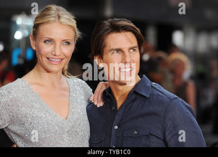 American actress Cameron Diaz and actor Tom Cruise attend the premiere of 'Knight And Day' at Odeon, Leicester Square in London on July 22, 2010.     UPI/Rune Hellestad Stock Photo