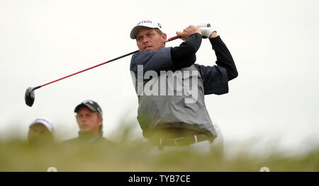 Denmark's Anders Hansen tees off during practice at the 140th Open Championship at Royal St Georges Golf club in Sandwich,England on Wednesday, July 13, 2011.      UPI/Hugo Philpott Stock Photo