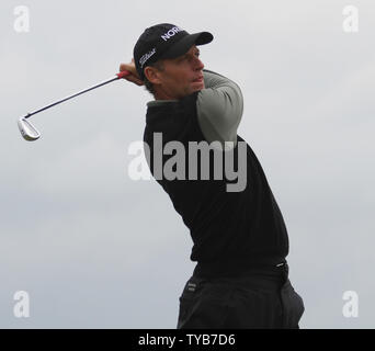 Denmark's Anders Hansen tees off on the 6th hole on the first day of the 140th Open Championship at Royal St Georges Golf club in Sandwich, England on Thursday, July 14, 2011.      UPI/Hugo Philpott Stock Photo
