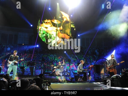 British rock band Coldplay performs at O2 Arena  in London on December 9, 2011.     UPI/Rune Hellestad Stock Photo
