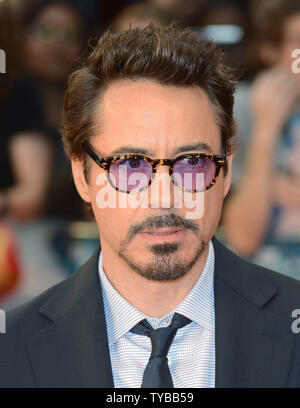 American actor Robert Downey Jr attends The European Premiere of 'Marvel Avengers Assemble' at Vue Westfield in London on April 19, 2012.     UPI/Paul Treadway Stock Photo
