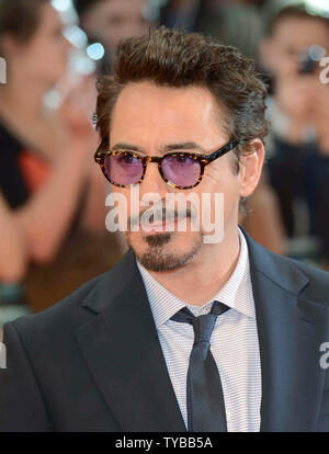 American actor Robert Downey Jr attends The European Premiere of 'Marvel Avengers Assemble' at Vue Westfield in London on April 19, 2012.     UPI/Paul Treadway Stock Photo