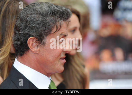 American actor Sylvester Stallone  attends The UK Premiere of 'The Expendables 2' at The Empire Leicester Square in London on August 13, 2012.     UPI/Paul Treadway.. Stock Photo