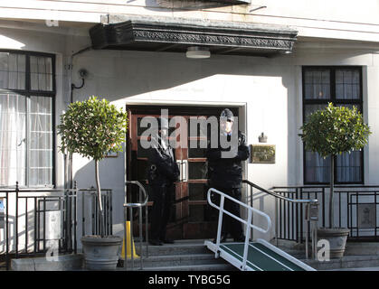 Metropolitan police guard The King Edward V11 Hospital in Central London where Catherine the Duchess of Cambridge is staying after she fell ill yesterday due a to rare pregnancy condition on December 4, 2012. The Duchess of Cambridge is expected to stay in hospital for several days and will miss some royal engagements.There is not expected to be any risk to the future Royal Prince or Princess.  UPI/Hugo Philpott Stock Photo