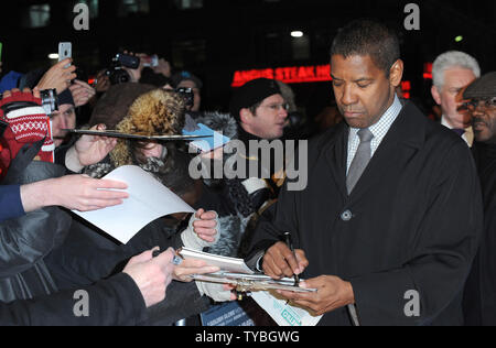 American actor Denzel Washington attends The UK premiere of 'Flight' at The Empire Leicester Square, in London on January 17, 2013.     UPI/Paul Treadway Stock Photo