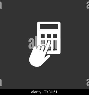 hand holding phone with calculator app. concept of ui, income, balance, tax, program, gadget, marketing, accounting, growth. flat style trend modern d Stock Vector