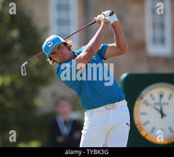 USA's Rickie Fowler tees off on the 10th hole on the second day of the 2013 Open Championship in Muirfield, Scotland on July 19 , 2013.       UPI/Hugo Philpott Stock Photo