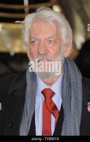 Canadian actor Donald Sutherland attends the World Premiere of 'The Hunger Games: Catching Fire' at The Odeon Leicester Square in London on November 11 2013.     UPI/Paul Treadway Stock Photo