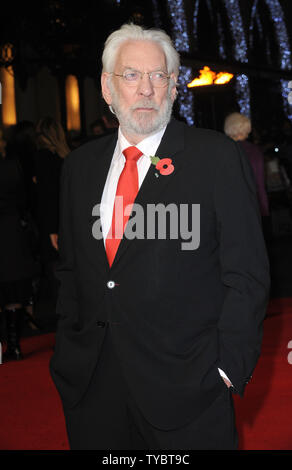 American actor Donald Sutherland attends the World Premiere of 'The Hunger Games: Mockingjay Part 1' at Odeon Leicester Square in London on November 10, 2014.     UPI/Paul Treadway Stock Photo