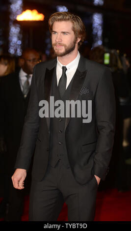 Australian actor Liam Hemsworth attends the World Premiere of 'The Hunger Games: Mockingjay Part 1' at Odeon Leicester Square in London on November 10, 2014.     UPI/Paul Treadway Stock Photo