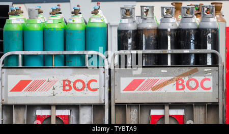 BOC gas bottles being delivered to a pub in Lymington, Hampshire, UK Stock Photo