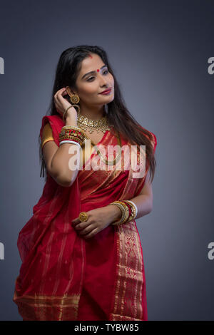 Portrait of a woman in Bengali sari Stock Photo