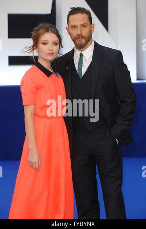 Australian actress Emily Browning and English actor Tom Hardy attend the World Premiere of 'Legend' at Odeon Leicester Square in London on September 3, 2015.     Photo by Paul Treadway/UPI Stock Photo