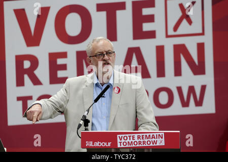 Labour Leader and Vote Remain campaigner Jeremy Corbyn gives a final press conference before the crucial Referendum vote to decide whether the UK will remain a member of the European Union or become an Independent country in King's Cross, London June 22, 2016.      Photo by Hugo Philpott/UPI Stock Photo