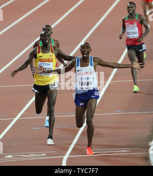 Great Britain's Mo Farah wins the 10000 metres final at the 2017 IAAF World Athletics Championships at the Olympic Stadium, London on August 04, 2017. Farah won in a time of 26 Minutes and forty nine seconds.      Photo by Hugo Philpott/UPI Stock Photo