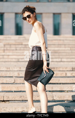 Leather pencil skirt walking hotsell