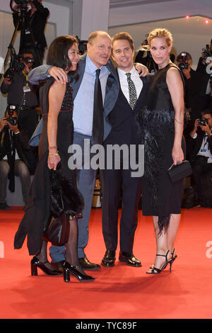American actor Woody Harrelson, his wife Laura Louie, American actor Sam Rockwell and his wife Leslie Bibb attend the 74th Venice Film Festival on the Lido in Venice on September 4, 2017.    Photo by Paul Treadway/UPI Stock Photo