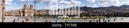 Panorama of the Plaza de Armas main square in Cusco, Peru, South America, Stock Photo
