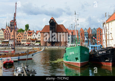 Harbour, The Crane, Medieval Port Crane, at Motlawa River, Old Town, Danzig, Pommerania, Poland Stock Photo