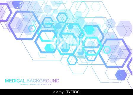 Scientific molecule background for medicine, science, technology, chemistry. Wallpaper or banner with a DNA molecules, DNA digital, sequence, code Stock Vector
