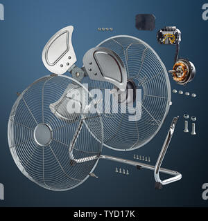 Explode view of electric fan on white background Stock Photo - Alamy