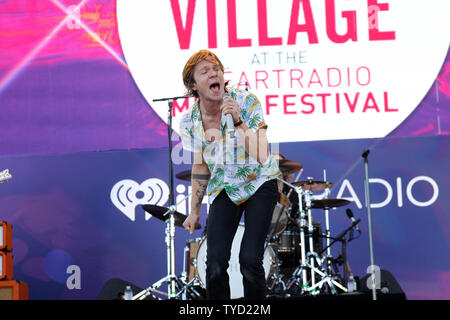 Matt Shultz of Cage the Elephant performs onstage at the iHeartRadio Daytime Village Concerts in Las Vegas, Nevada on September 24, 2016.  Photo by James Atoa/UPI Stock Photo