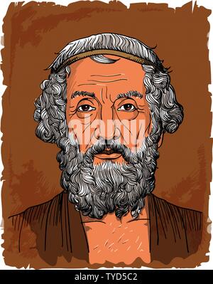 Homer vector portrait in line art illustration. Classical Greek ...