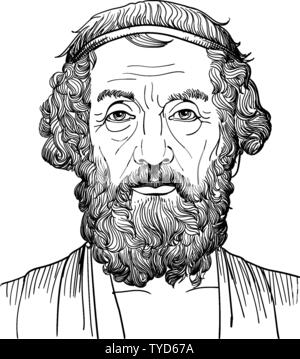 Homer vector portrait in line art illustration. Classical Greek (Athenian) philosopher. Stock Vector