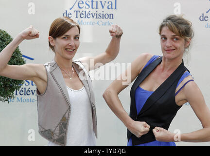 Actresses Judith Sibony (L) and Olivia Cote arrive for a photocall for the television show 'Vous les femmes' during the 49th Monte Carlo Television Festival in Monte Carlo, Monaco on June 8, 2009.  (UPI Photo/David Silpa) Stock Photo