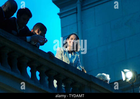 Socialist candidate in France's presidential elections, Segolene Royal, concedes defeat after the announcement of the elections results from the balcony of her campaign headquarters in Paris, May 6, 2007. Royal lost to conservative Nicolas Sarkozy. (UPI Photo/Khanh Renaud) Stock Photo