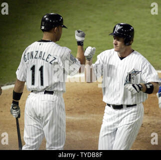 Florida Marlins Alex Gonzalez celebrates with Ugueth Urbina, after Urbina  gets a save against the New York Yankees in game 5 of the 2003 MLB World  Series, at Pro Player Stadium, Miami