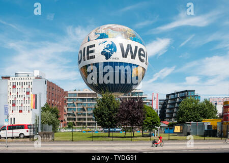 Berlin, Germany - June, 2019: Hot air balloon 'Hiflyer' (Highflyer), World Balloon Berlin with 'Die Welt' advertising. The helium balloon takes passen Stock Photo