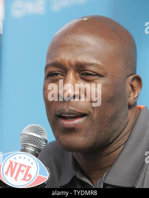 Chicago Bears head coach Lovie Smith answers questions at Media Day for Super Bowl XLI at Dolphins Stadium in Miami on January 30, 2007.  (UPI Photo/Terry Schmitt) Stock Photo