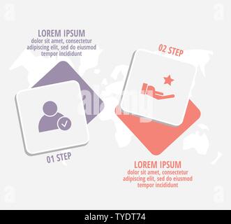 Vector Infographics flat template with two rectangles rounded corners. Used 2 options for diagram, graph, business concept, content, flowchart Stock Vector