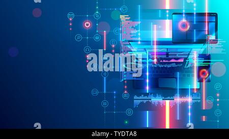 Development, programming mobile application software. Create and optimization Layout interface website or app on laptop, tablet, phone. ui ux design Stock Vector