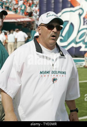 Miami Dolphins head coach Tony Soprano looks at a replay of a