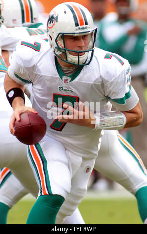 Miami Dolphins Quarterback Chad Henne (7) looks for a receiver during first  half action against The Buffalo Bills at Sun Life Stadium, in Miami  Florida.December 19,2010. The Buffalo Bills beat the Miami Dolphins 17-14..  UPI/Susan Knowles Stock Photo