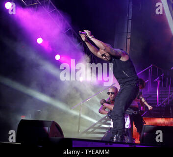 Wisin with the latin reggaeton group Wisin Y Yandel performs in concert at the American Airlines Arena in Miami on June 3, 2011.  UPI/Michael Bush Stock Photo
