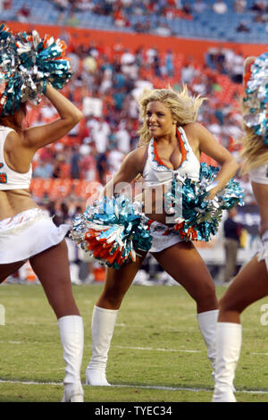 Miami Dolphin Cheerleaders entertain during 2nd half action, between the Miami Dolphins, and the Houston Texans September 18, 2011 at Sun Life Stadium in Miami, Florida.The Houston Texans beat the Miami Dolphins 23-13.     UPI/Susan Knowles Stock Photo